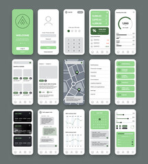 Wall Mural - ui ux mobile app design template with green minimal style logo and light background. include main sc