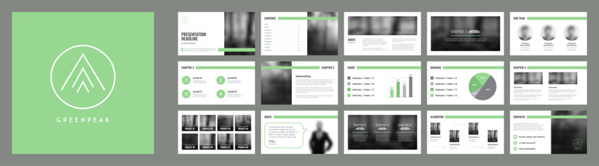 Wall Mural - green presentation slide template with minimal ecological logo and other elements. corporate brandin