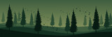 Fototapeta Las - tree silhouette in green mountain landscape flat design vector illustration good for web banner, ads banner, tourism banner, wallpaper, background template, and adventure design backdrop