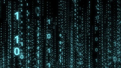 Falling blue binary code background. Binary code in the matrix style. Matrix falling numbers wallpaper.