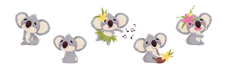Wall Mural - cute gray koala bear engaged in different activity vector set