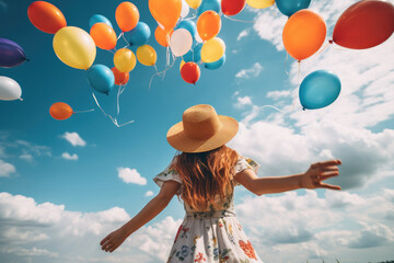 free happiness girl joy with colorful balloons