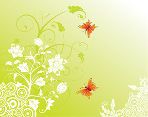 Sticker - Abstract floral background with butterfly, element for design, vector illustration