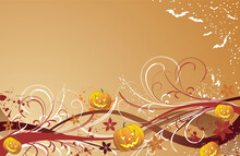 Abstract Halloween Background With Bats & Pumpkin, Vector Illustration