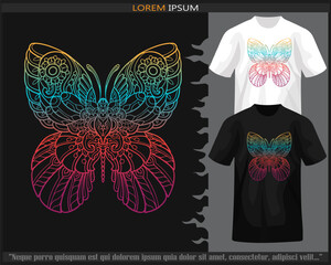 Wall Mural - Gradient Colorful Butterfly mandala arts isolated on black and white t shirt.