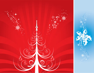 Abstract christmas background with christmas tree & mistletoe, element for design, vector illustration