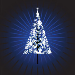 Poster - Vector - Christmas tree filled with snowflakes and star burst.