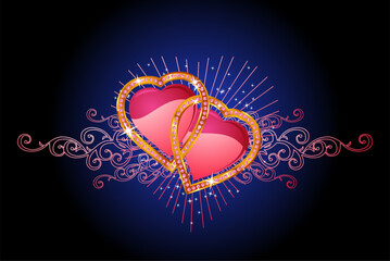 Poster - two  love hearts /  valentine and wedding /  vector