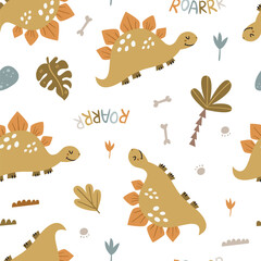 Wall Mural - Seamless pattern with cute dinosaurs.