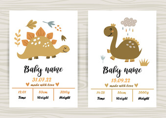 Wall Mural - Baby shower invitation templates with cute dinosaurs.