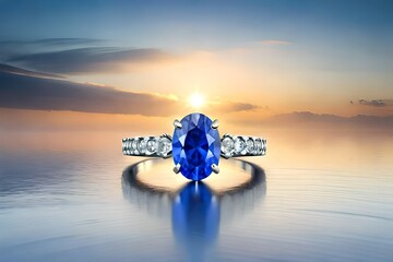 diamond ring on the beach 0f ocean