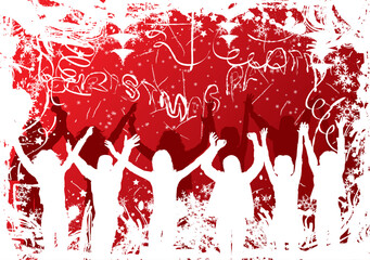 Poster - Grunge christmas background with jumping silhouettes, vector illustration