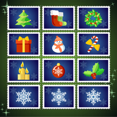 Canvas Print - Vector Christmas Stamp Collection / blue set