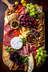  Artisanal Charcuterie Delight: A Bountiful Board of Savory Meats, Cheeses, and Delectable Accompaniments. Created with generative AI tools.