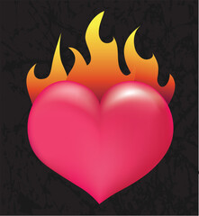 Sticker - Flaming heart with grunge dark background