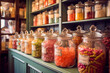 Colorful Delights: Jars of Sweets in a Charming Sweetshop