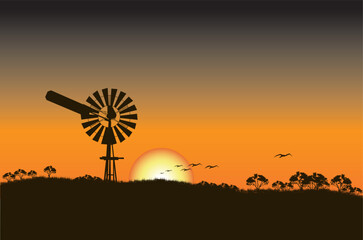 Wall Mural - Illustration of landscape sunset