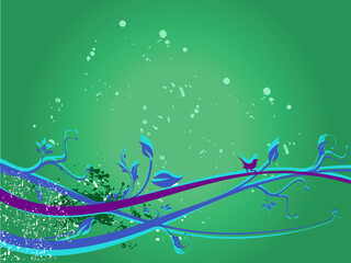 Poster - This is Vector illustration of green grunge floral background