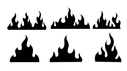 Black fire flames in tribal style for tattoo and vehicle decoration design vector set illustration