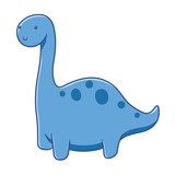 Fototapeta Dinusie - Vector of cute cartoon style blue brontosaurus dinosaur character it has long neck and smile face