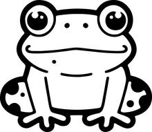 Frog Vector Illustration. Black And White Frog Coloring Book Or Page For Children