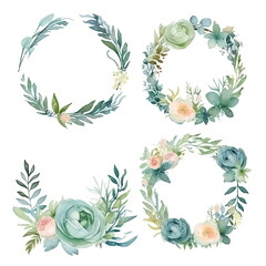Wall Mural - Watercolor floral illustration bouquet set collection, wedding stationary, flower background