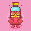 kawaii juice bottle character mascot with love sign hand gesture isolated cartoon in flat style design 