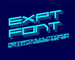 Wall Mural - 3D depth modern digital font set in vector format