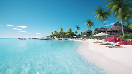 an idyllic tropical destination with crystal-clear waters and white sandy beaches in a summer time