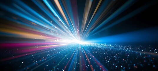 Wall Mural - blue flash light spark background. generative ai technology.