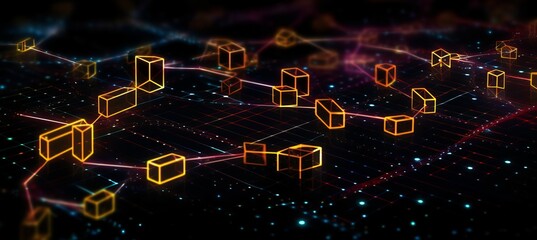 Leinwandbilder - Glow cube cyber network system technology background. Generative AI technology.	