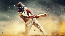 Cricket Championship Concept With Linear Style Batsman Player