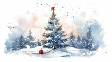 Watercolor Christmas White Background Scene Generative AI