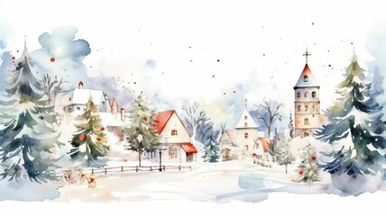 watercolor christmas White background scene Generative AI