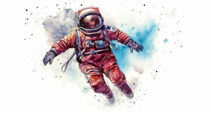 Wall Mural - astronaut and universe planets watercolor white background Generative AI