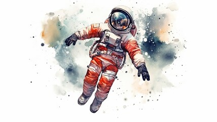 Wall Mural - astronaut and universe planets watercolor white background Generative AI