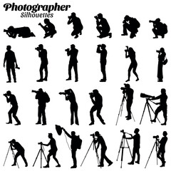 Photographer silhouettes vector illustration set.