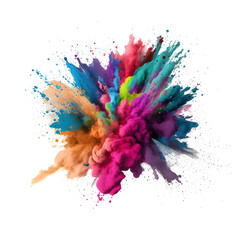 holi powder colorful splash explosion effect on transparent background ,generative ai