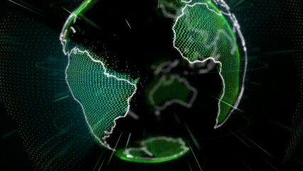 World holographic, global network and communication map, digital transformation and 3D universe on dark background. Technology abstract, Earth animation and big data with worldwide server connection