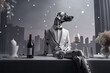 A tall dog dressed as an elegant man is modelling for a portrait with a glass of wine, generative ai illustration