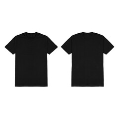 Wall Mural - Blank Black T-Shirt Mock-Up on White Background, Front and Back View