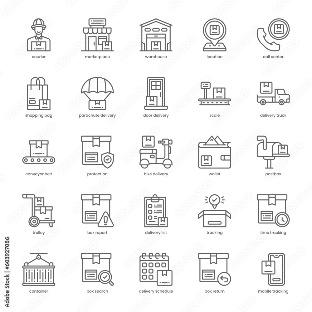 Shop Delivery icon pack for your website design, logo, app, and user interface. Shop Delivery icon outline design. Vector graphics illustration and editable stroke.