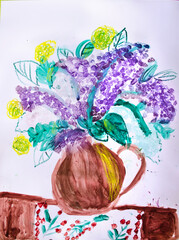 Sticker - A bouquet of lilac. Beautiful spring pink flowers, watercolor illustration.