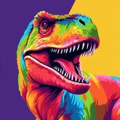 Colorful T-rex dinosaur in pop art style