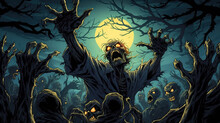 Halloween Zombie Scene Created With Generative AI Technology