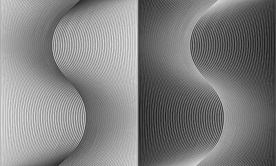 Wall Mural - Abstract background with waves lines. Illusion of dynamic transition. Black lines on a white background and white lines on the black side.