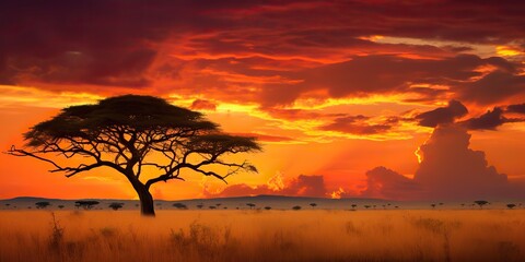 Wall Mural - AI Generated. AI Generative. Photo realistic illustration of sunset tree of life outdoor scene. Graphic Art