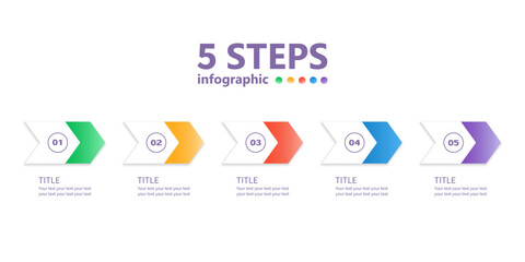 Business infographics in the form of five numbered arrows. Vector illustration.	