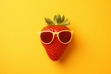 Wall Mural - A fresh red strawberry wearing summer sunglasses. Generative ai