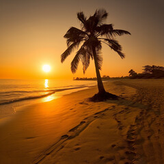 Wall Mural - Silhouette of palm trees Beautiful sunset on the tropical sea beach background for travel in holiday relax time ,